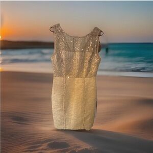 Kay Unger Sparkling Gold Sheath cocktail dress Size 10